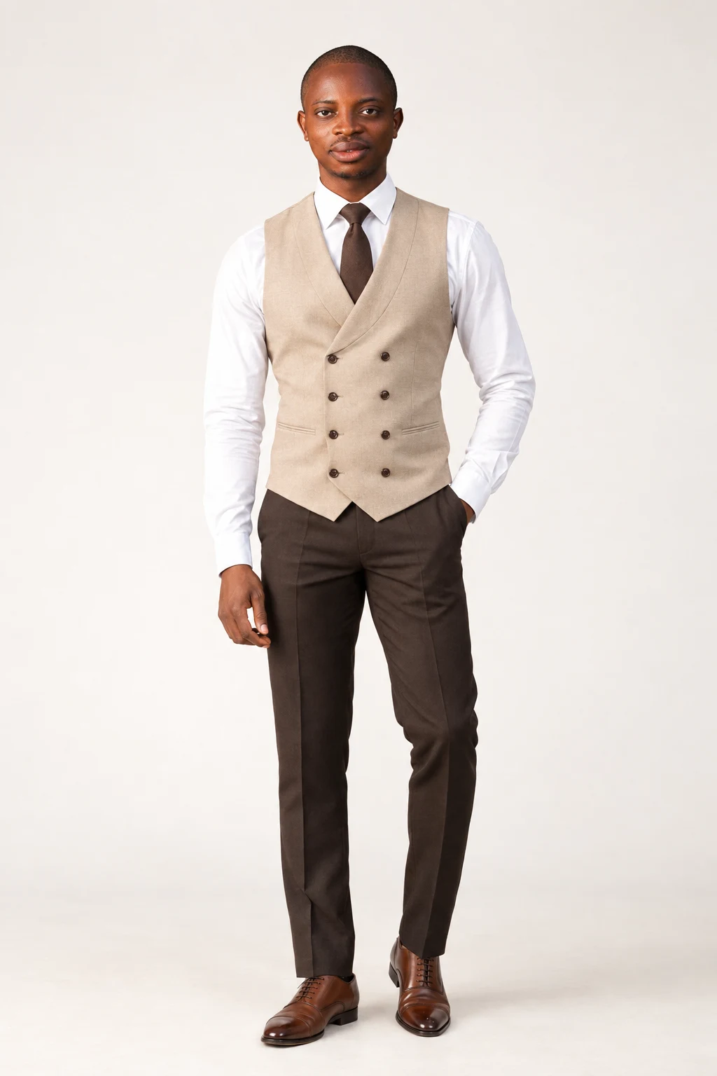 Onyishi Christian Afamefuna in Beige Waistcoat - Full-Length Studio Look